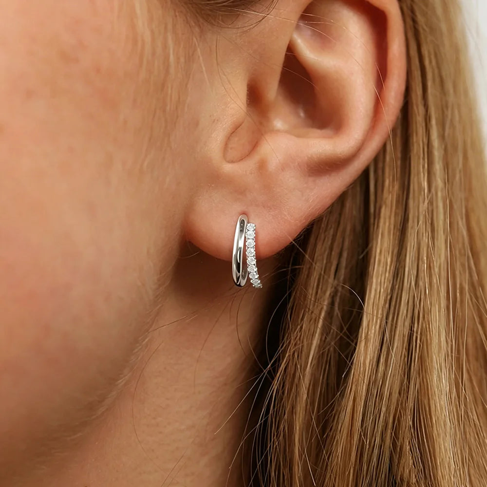 Moissanite double hoop earrings, 18K gold-plated, for women – ARIANA