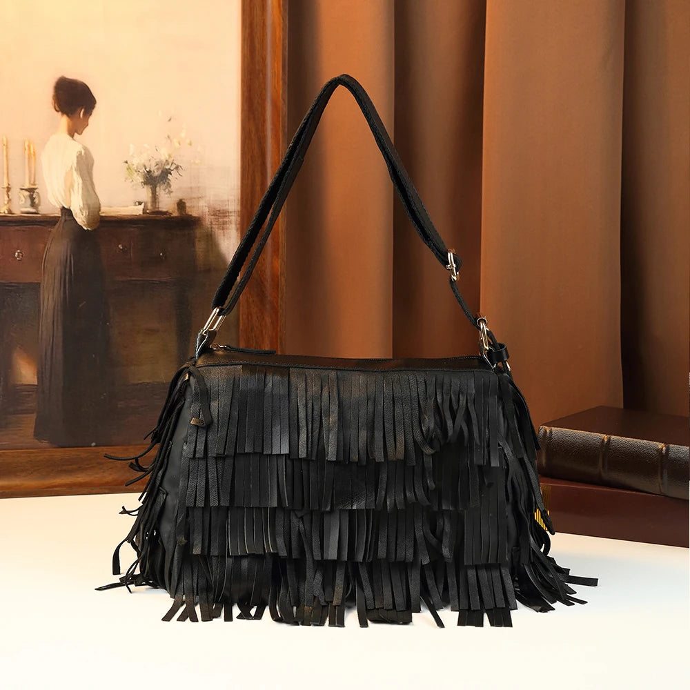 Rainbow fringe hobo bag for women – ARIANA