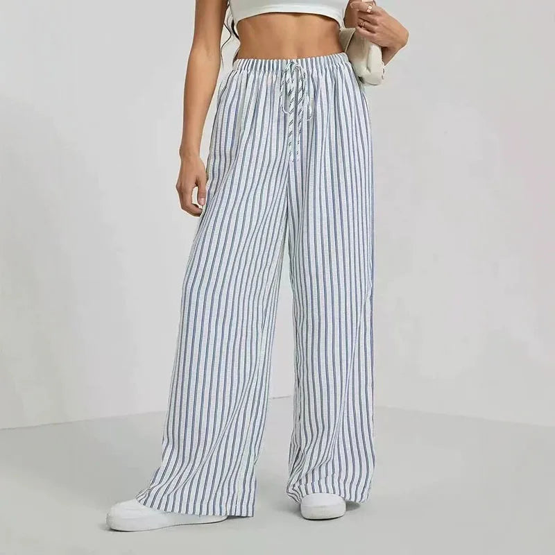 Striped drawstring wide-leg pants for women – ARIANA