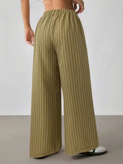 Wide-leg pants with stripes and drawstring waist for women