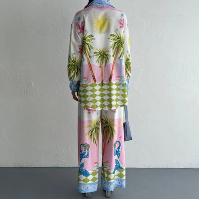 Two-piece set with coconut print for women