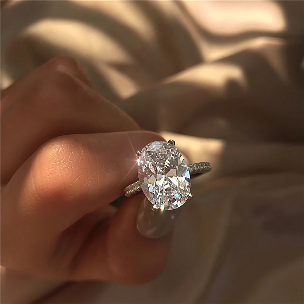 925 silver halo ring with oval moissanite for women
