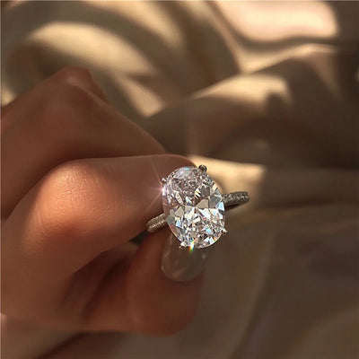 925 silver halo ring with oval moissanite for women