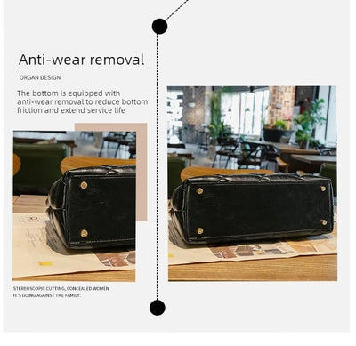 Leather tote bag with quilted stitching for women