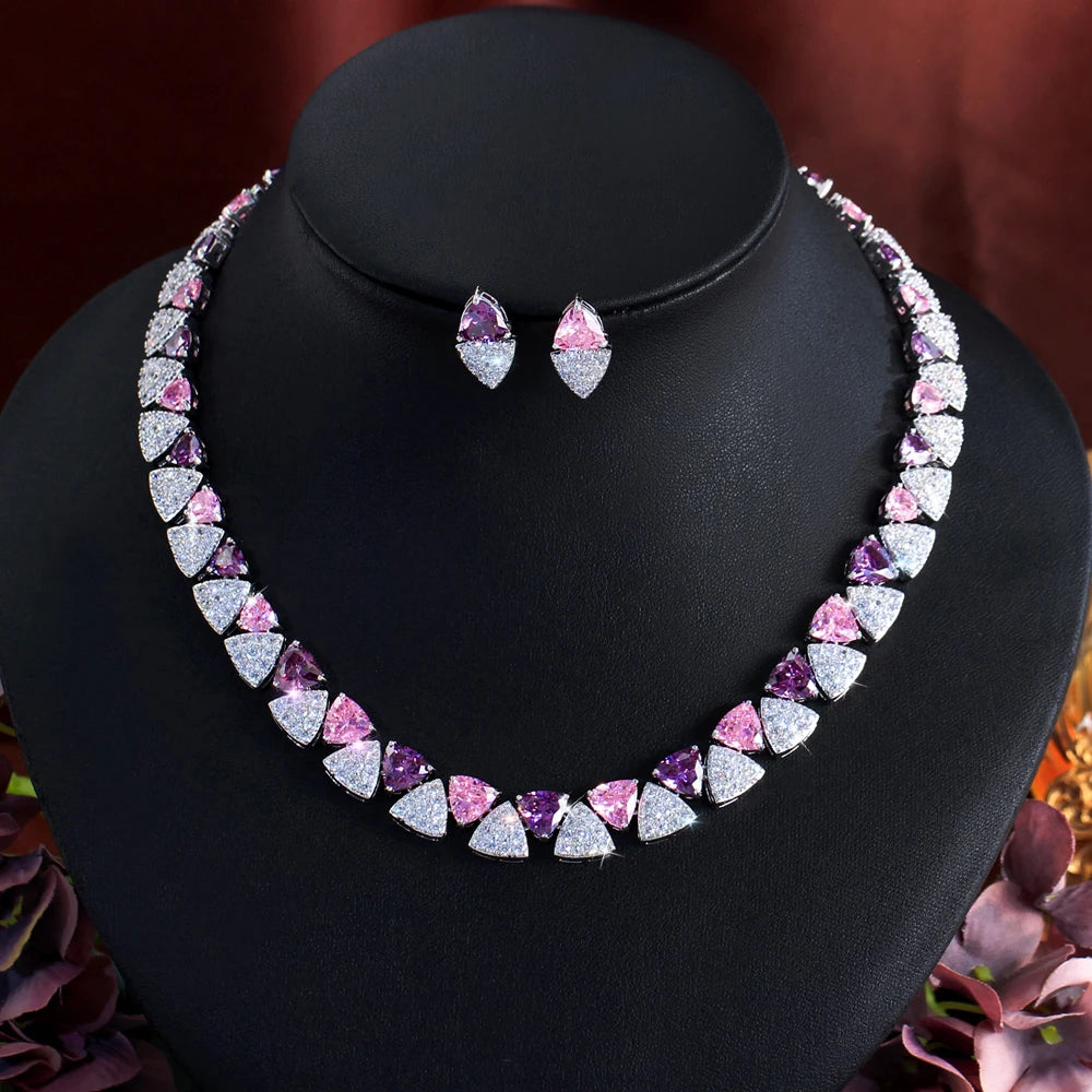 Bridal jewelry set with pink cubic zirconia for women