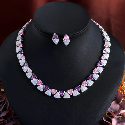 Bridal jewelry set with pink cubic zirconia for women