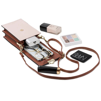 Phone shoulder bag with buckle closure for women