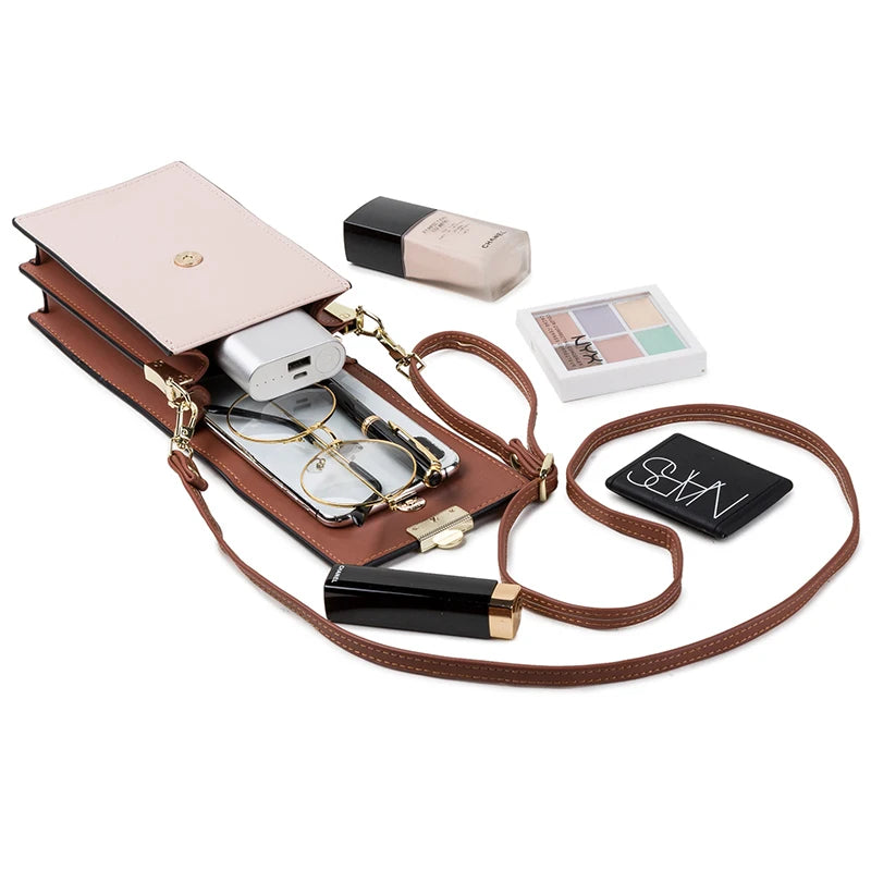 Phone shoulder bag with buckle closure for women
