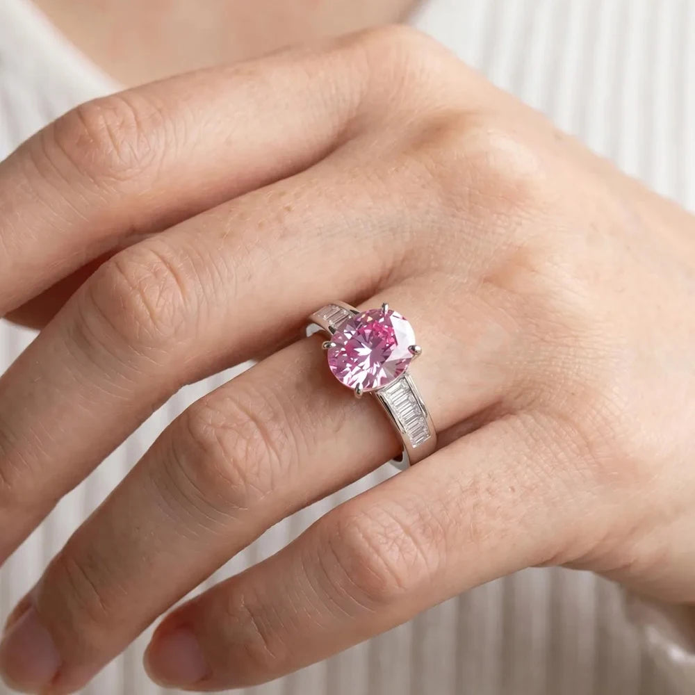 925 silver engagement ring with pink moissanite for women