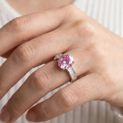 925 silver engagement ring with pink moissanite for women
