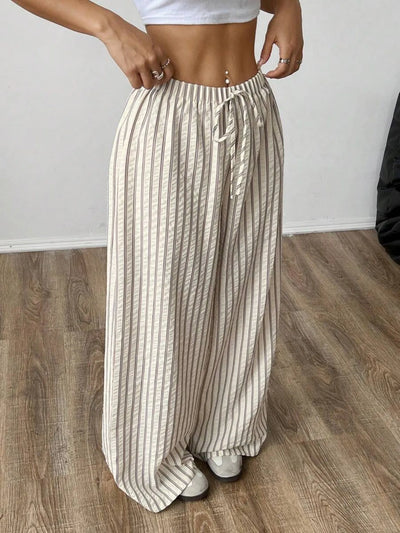 Striped drawstring wide-leg pants for women – ARIANA