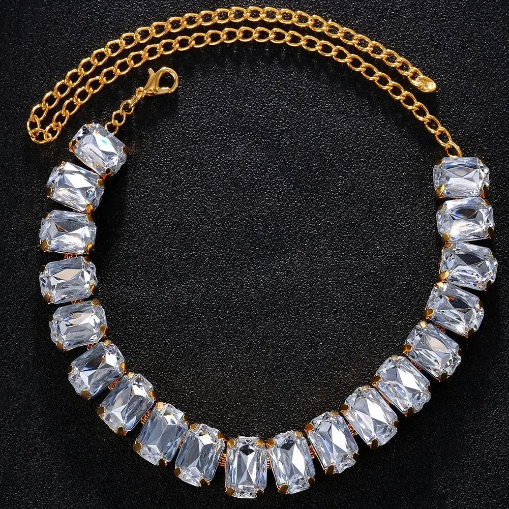 Crystal clavicle chain necklace, 18K gold-plated, for women – ARIANA