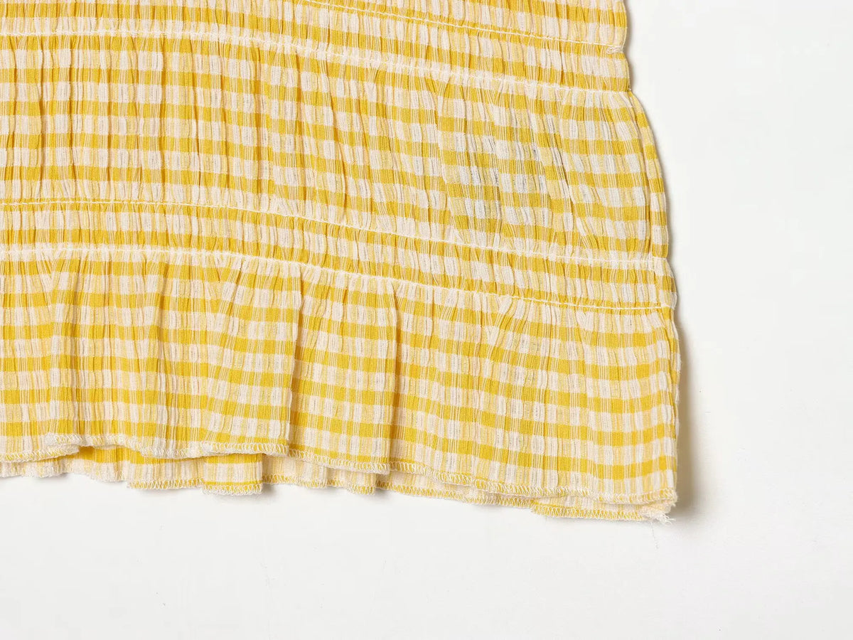 Tank top with plaid print and pleats for women