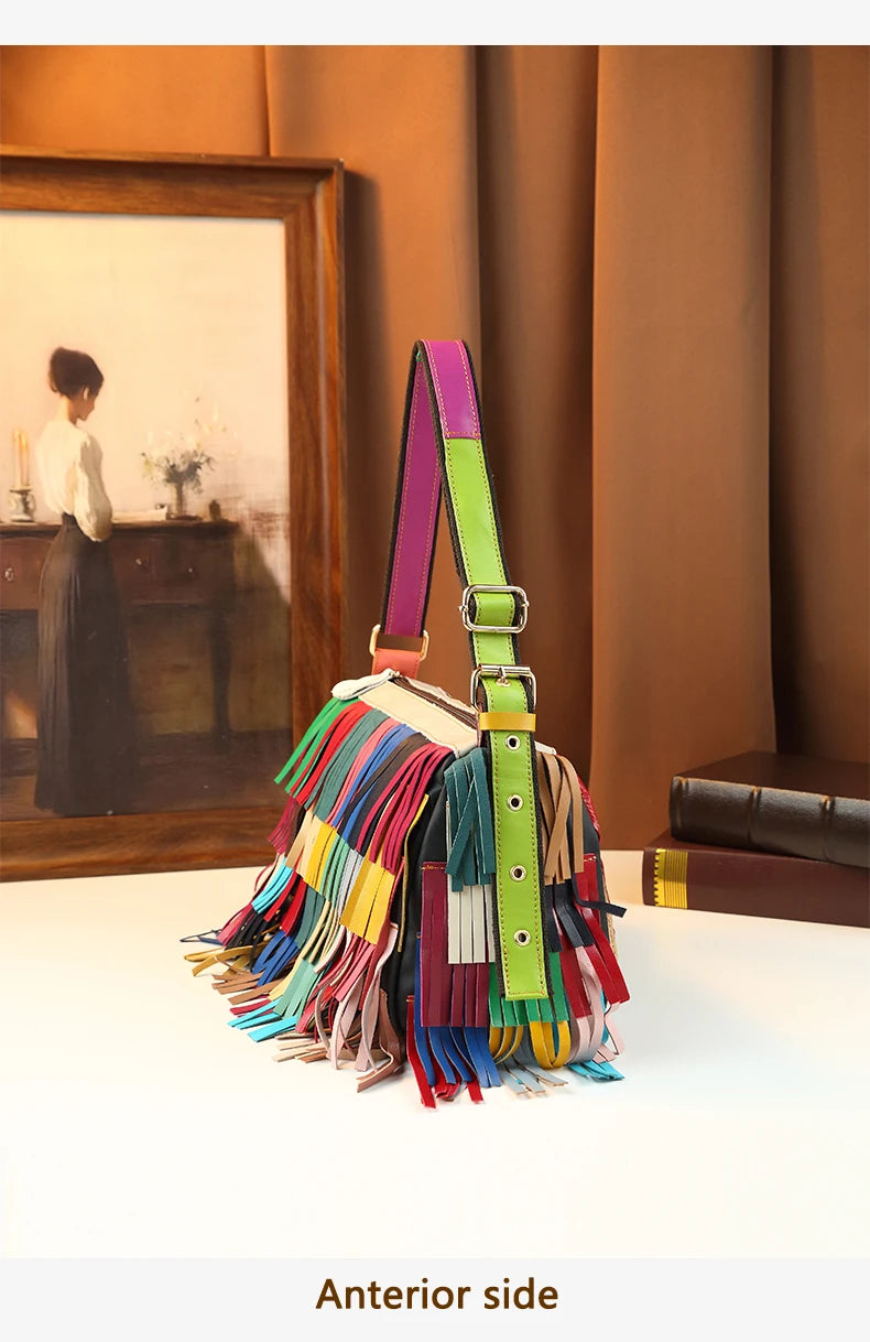 Rainbow fringe hobo bag for women – ARIANA
