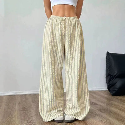 Striped drawstring wide-leg pants for women – ARIANA