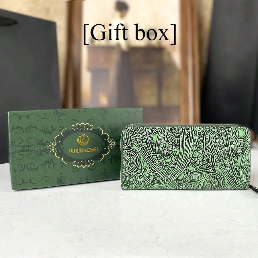 Long wallet with embossed pattern for women