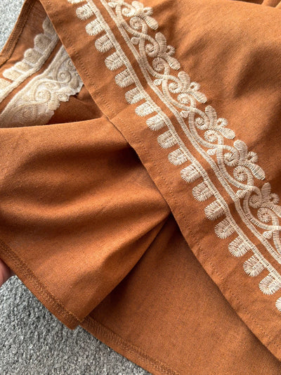Embroidered linen mini dress for women