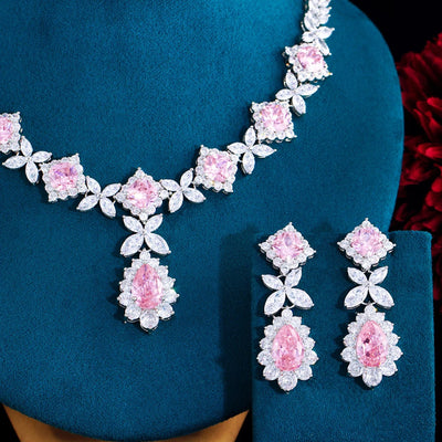 Pink crystal pendant necklace and earring set for women – ARIANA