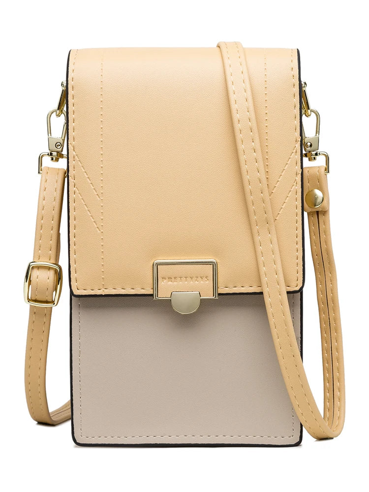 Phone shoulder bag with buckle closure for women