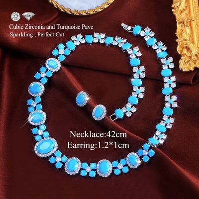 Turquoise pavé bridal necklace and earring set for women – ARIANA