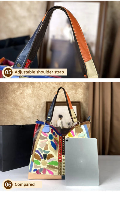 Shoulder tote in cowhide leather for women