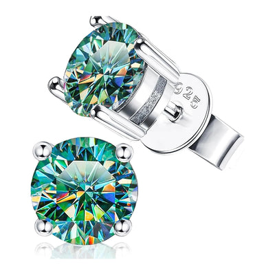 925 silver stud earrings with cyan moissanite for women