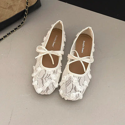 Mary Jane flats with floral lace overlay for women