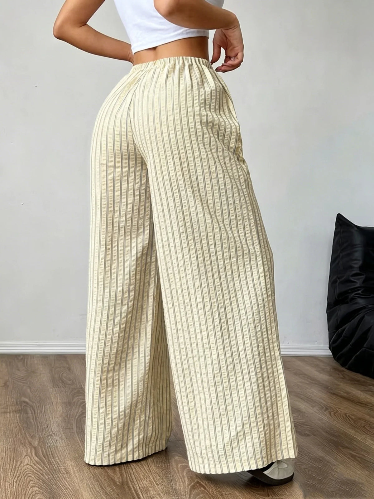 Striped drawstring wide-leg pants for women – ARIANA
