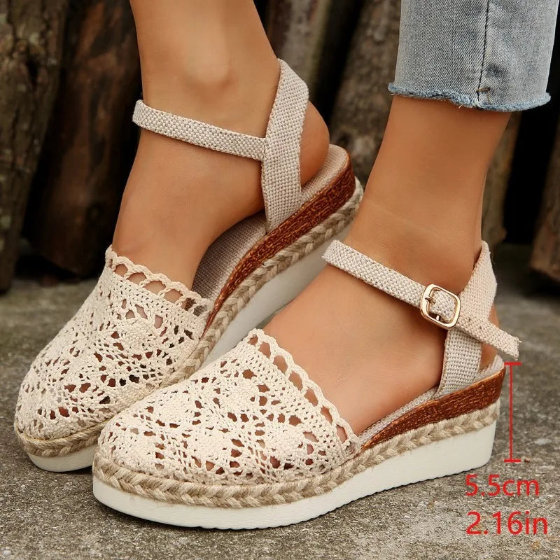 Mule sandals with wedge heel and buckle for women