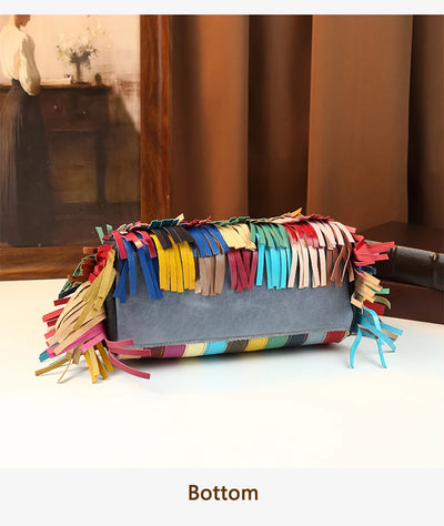 Hobo bag with rainbow fringe detail for women