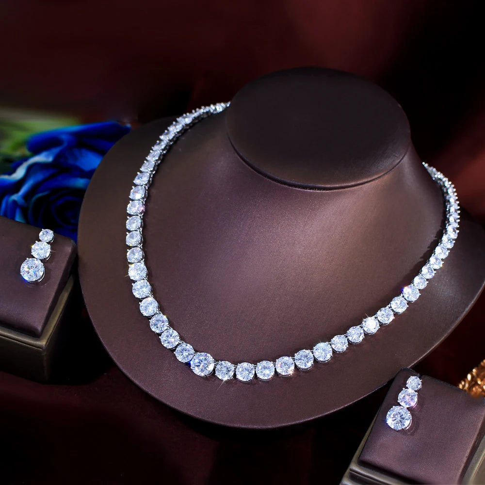 Tennis-style jewelry set with cubic zirconia for women