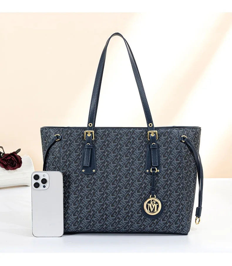 Drawstring tote bag with monogram print for women