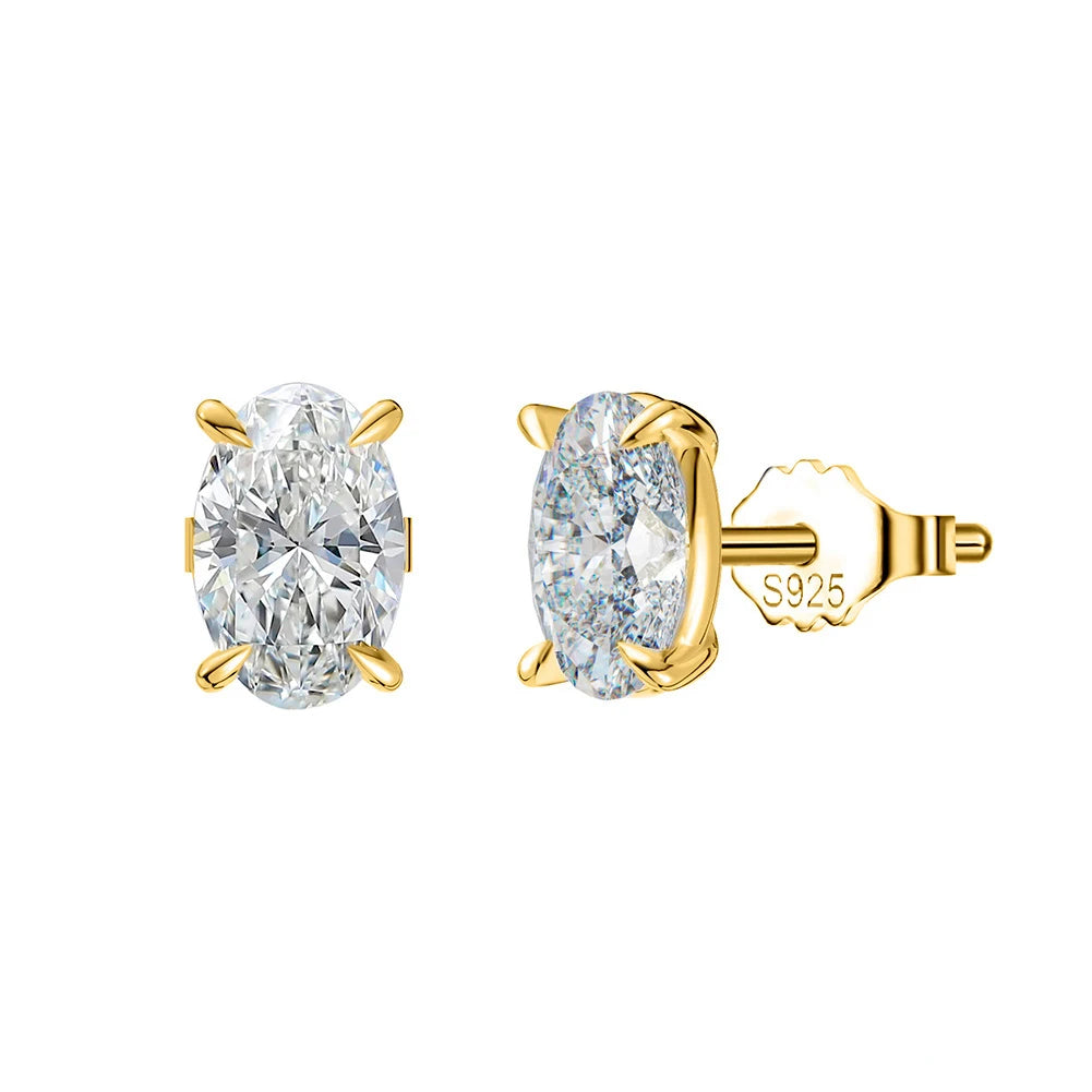 925 silver stud earrings with oval moissanite for women