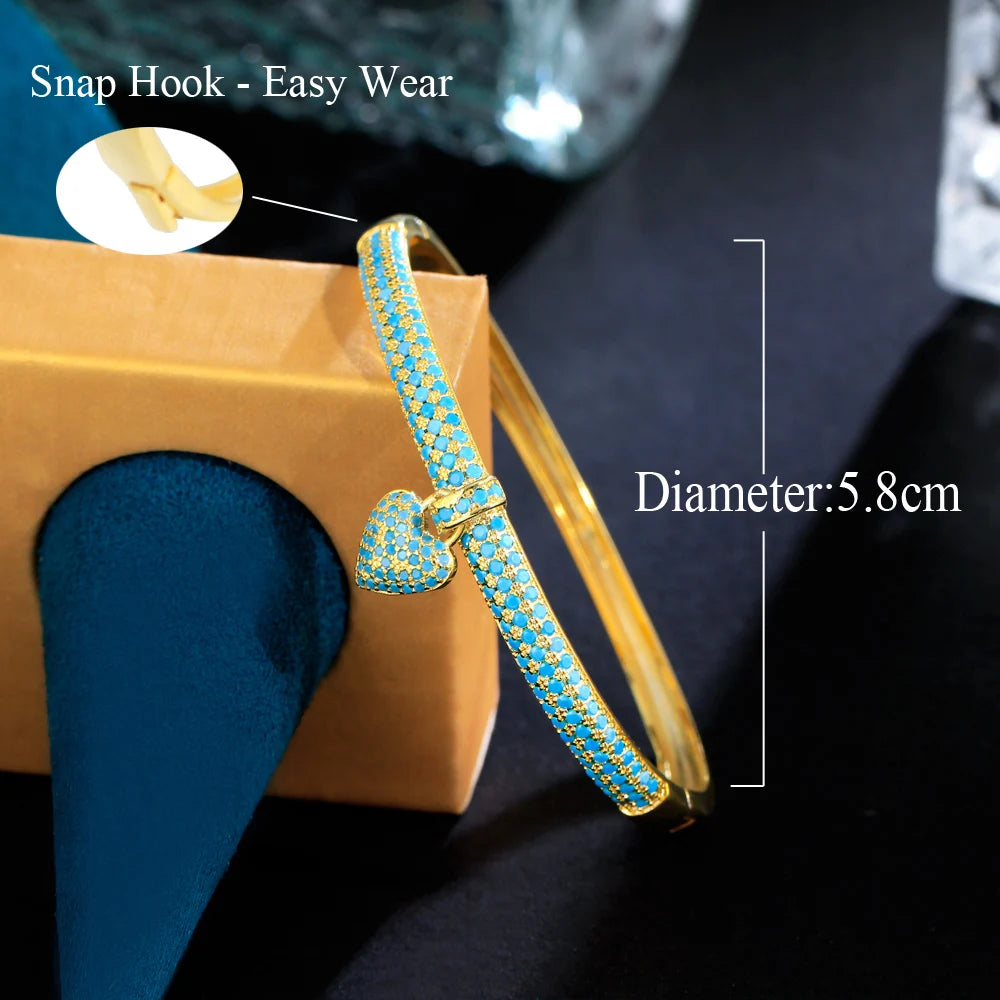 Blue crystal heart bangle, gold tone, for women – ARIANA