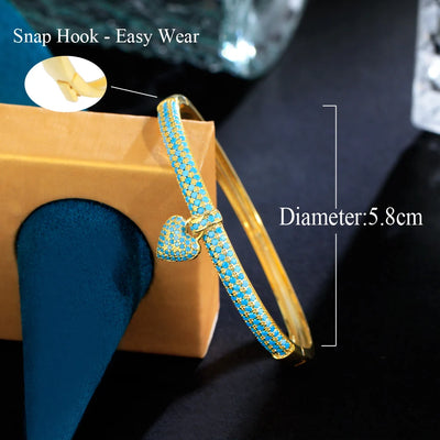 Blue crystal heart bangle, gold tone, for women – ARIANA