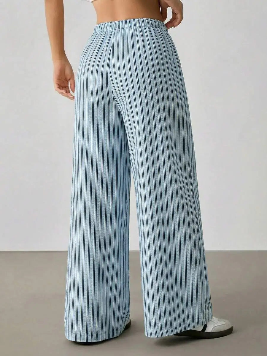 Striped drawstring wide-leg pants for women – ARIANA