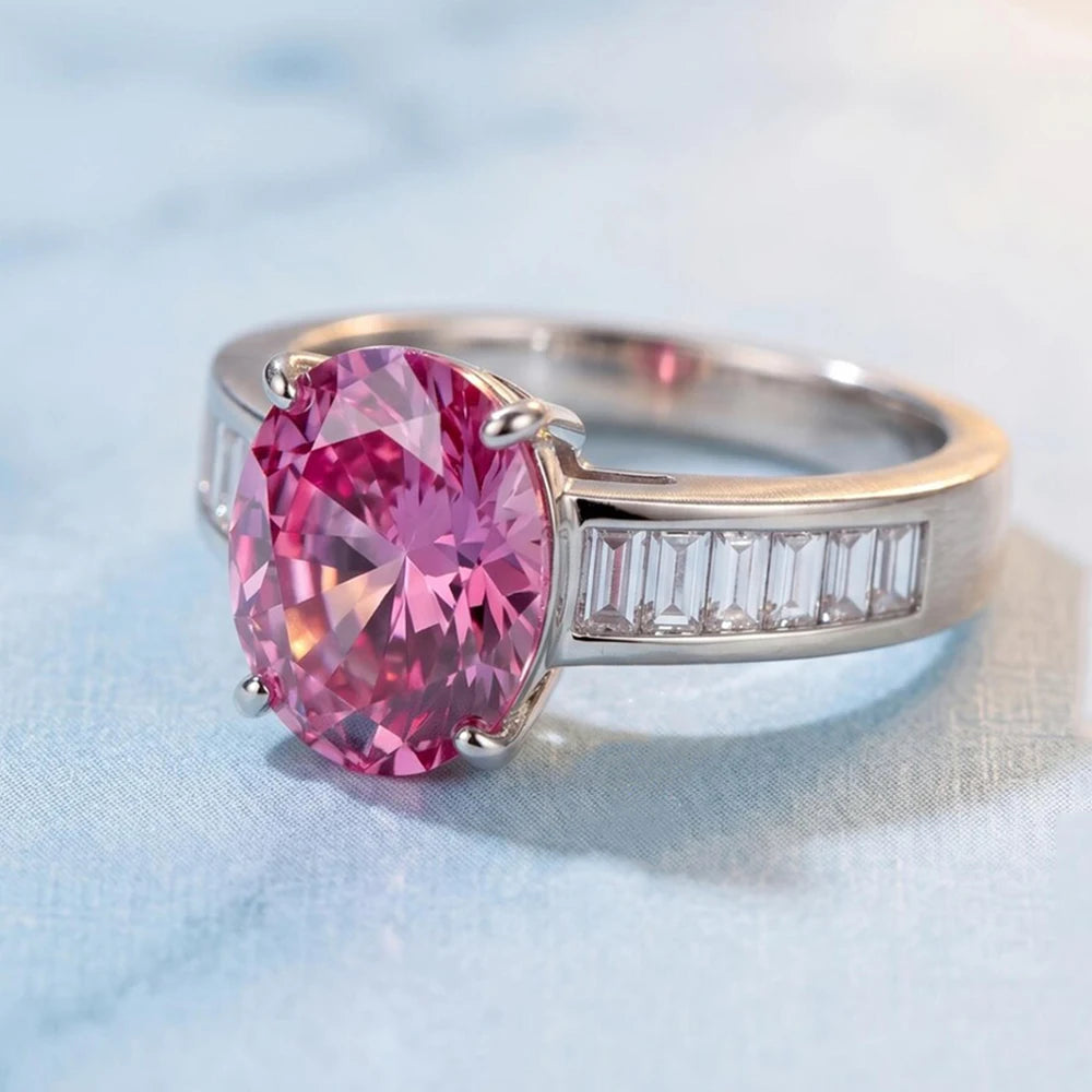 925 silver engagement ring with pink moissanite for women