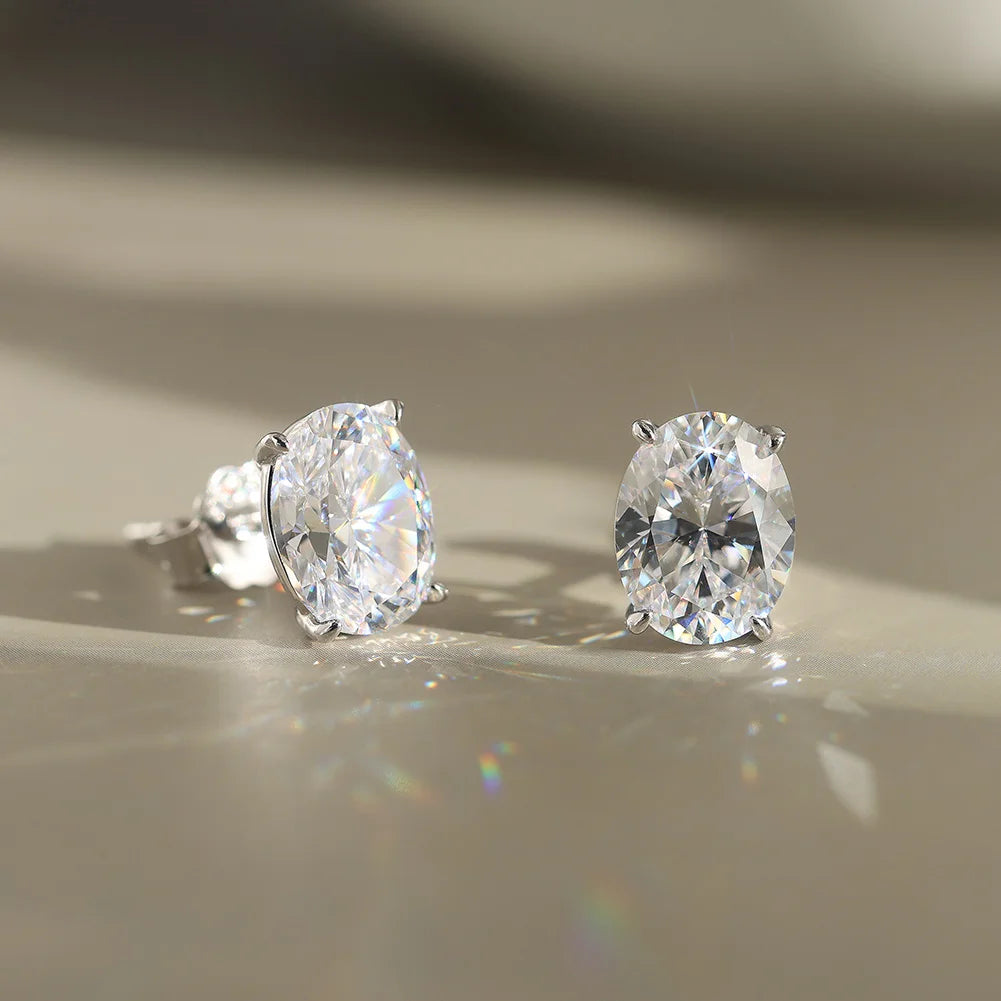 925 silver stud earrings with oval moissanite for women