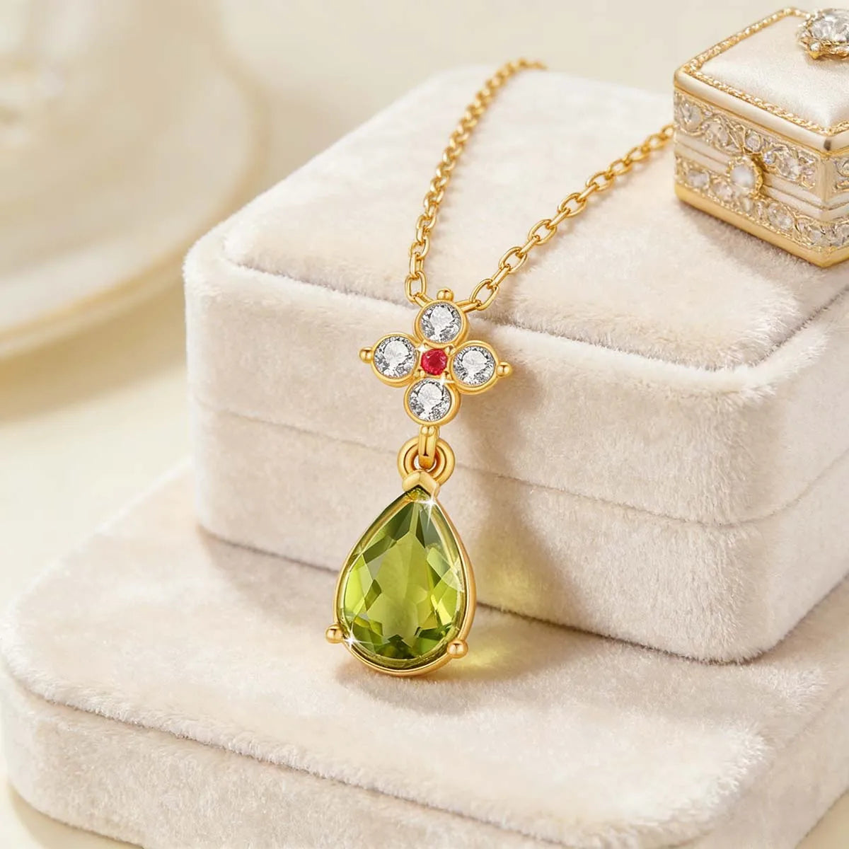 18k gold pendant necklace with natural peridot for women