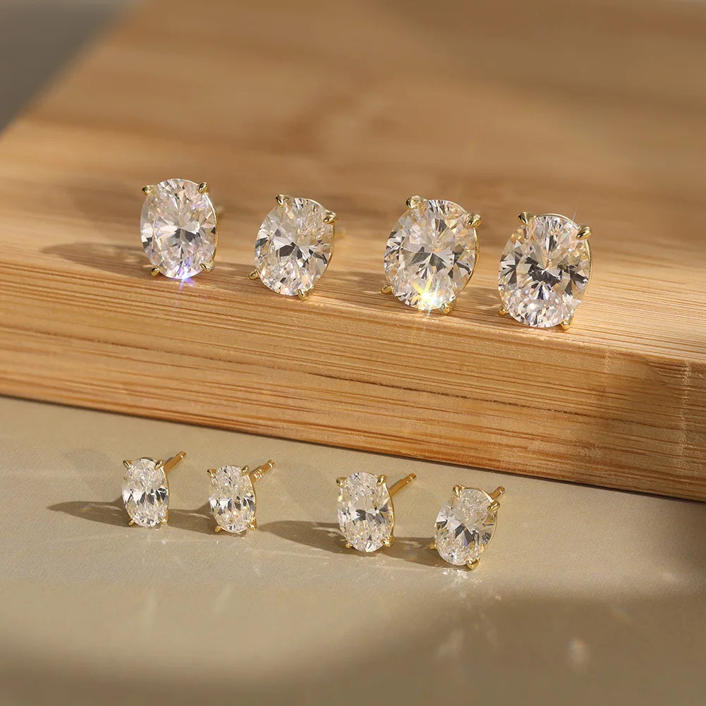 925 silver stud earrings with oval moissanite for women
