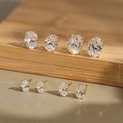 925 silver stud earrings with oval moissanite for women