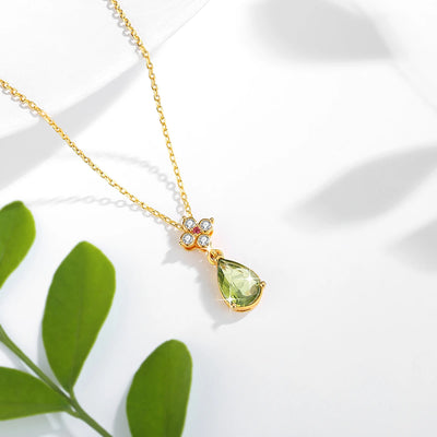 18k gold pendant necklace with natural peridot for women