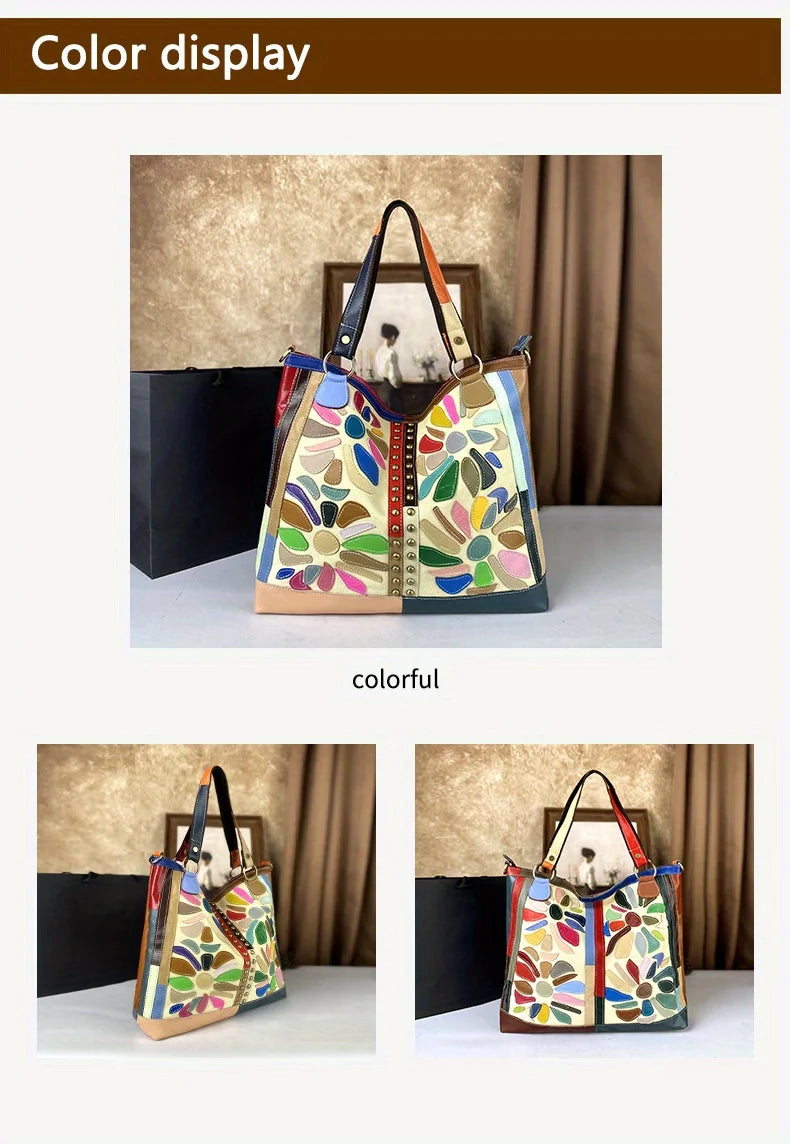 Shoulder tote in cowhide leather for women