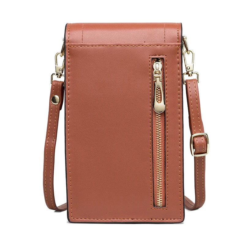 Phone shoulder bag with buckle closure for women