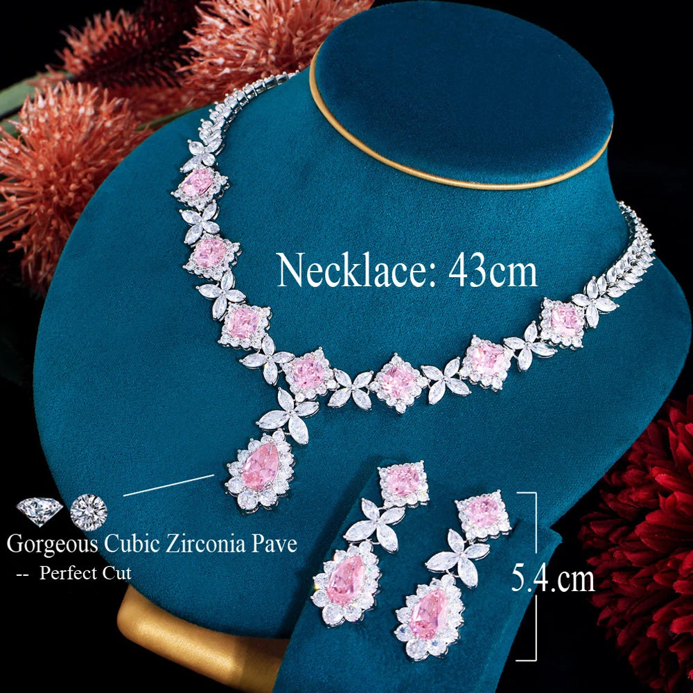 Pink crystal pendant necklace and earring set for women – ARIANA