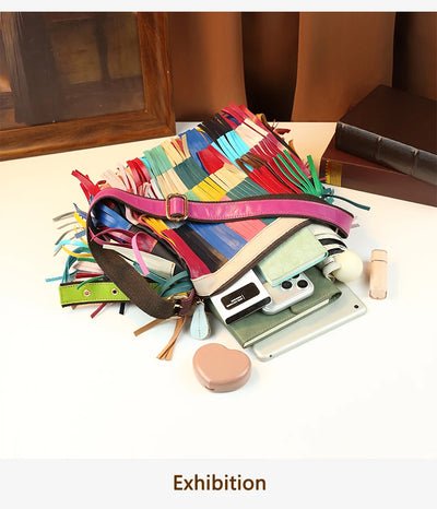 Hobo bag with rainbow fringe detail for women