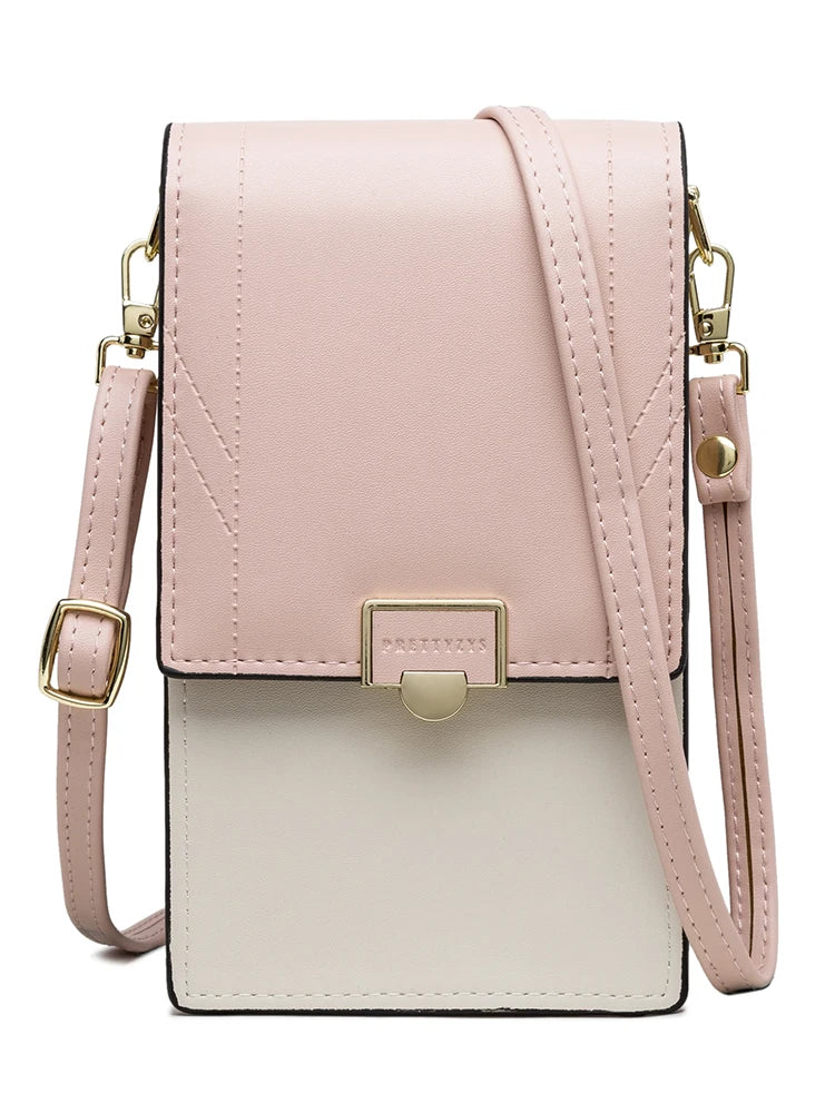 Phone shoulder bag with buckle closure for women