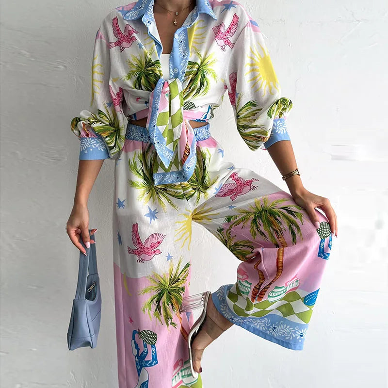 Coconut print two-piece set for women – ARIANA