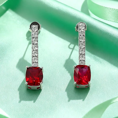 S925 silver dangle earrings with emerald and ruby for women