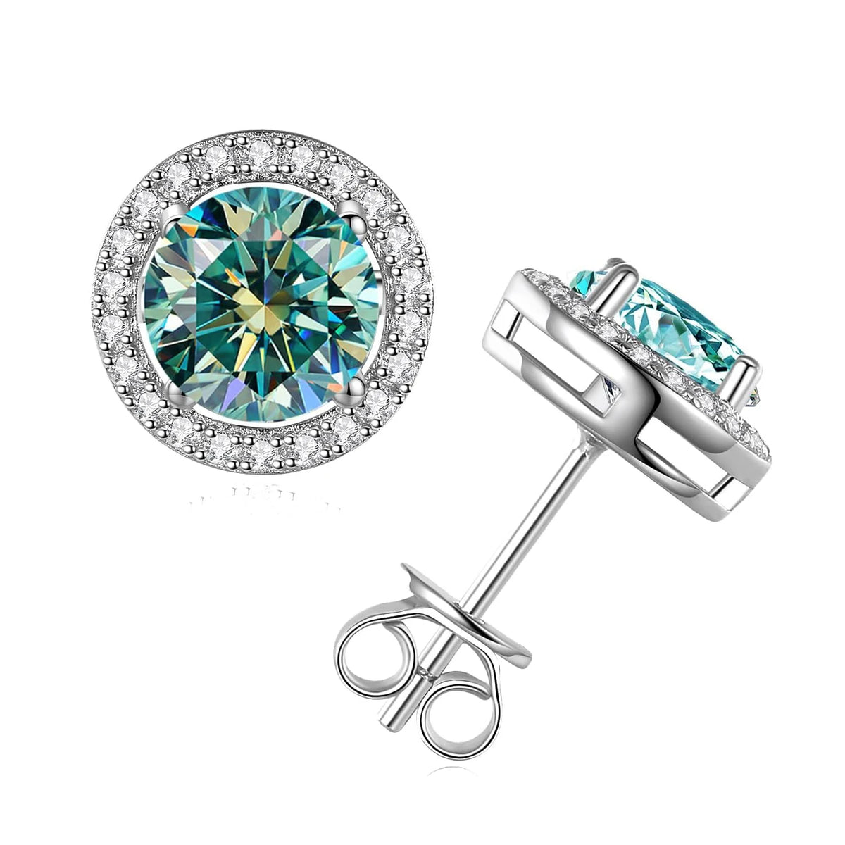 Stud earrings with teal moissanite for women